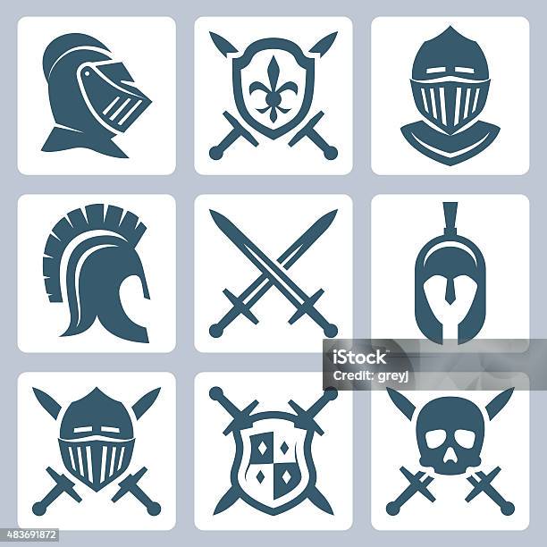 Medieval Armor And Swords Icon Set Stock Illustration - Download Image Now - Knight - Person, Icon Symbol, Sword