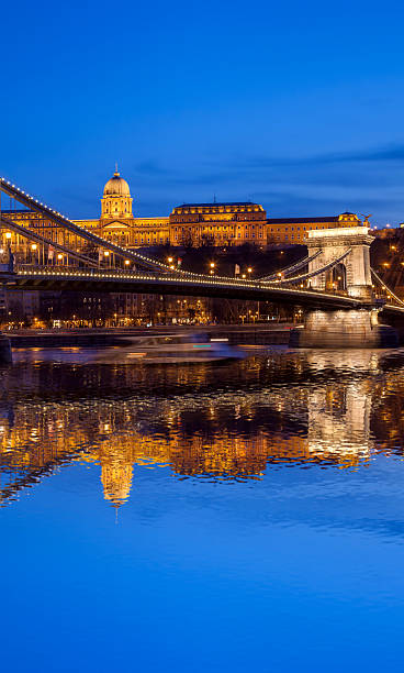 istock Budapest castle and chain bridge in the evening, Hungary 483692289