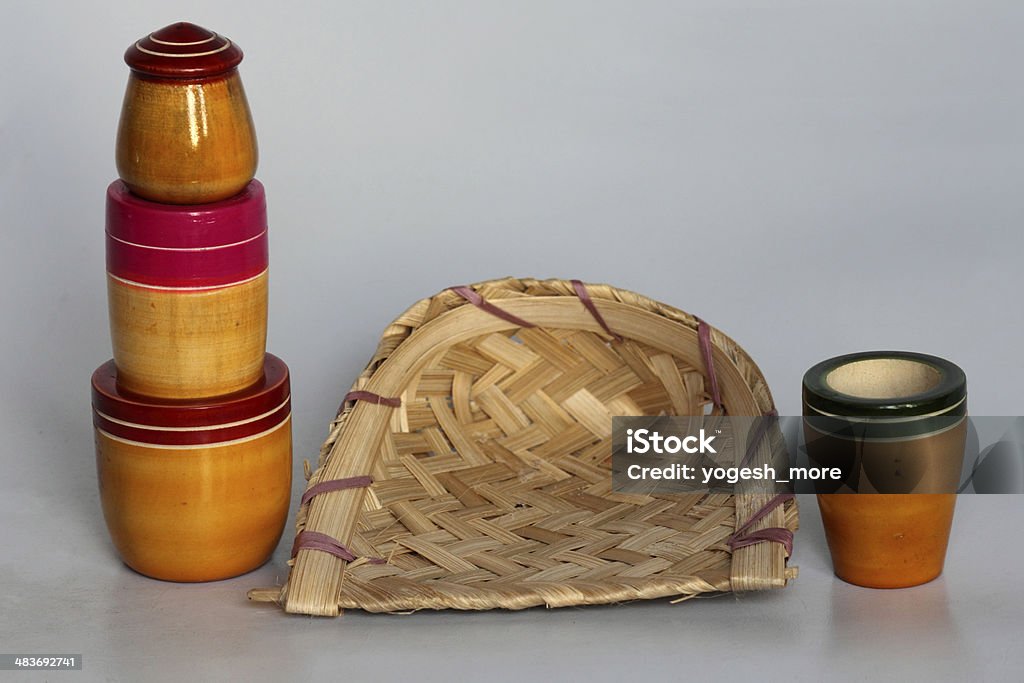 Winnowing Fan with wooden Toys, Sawantwadi, Maharashtra, India Adulation Stock Photo