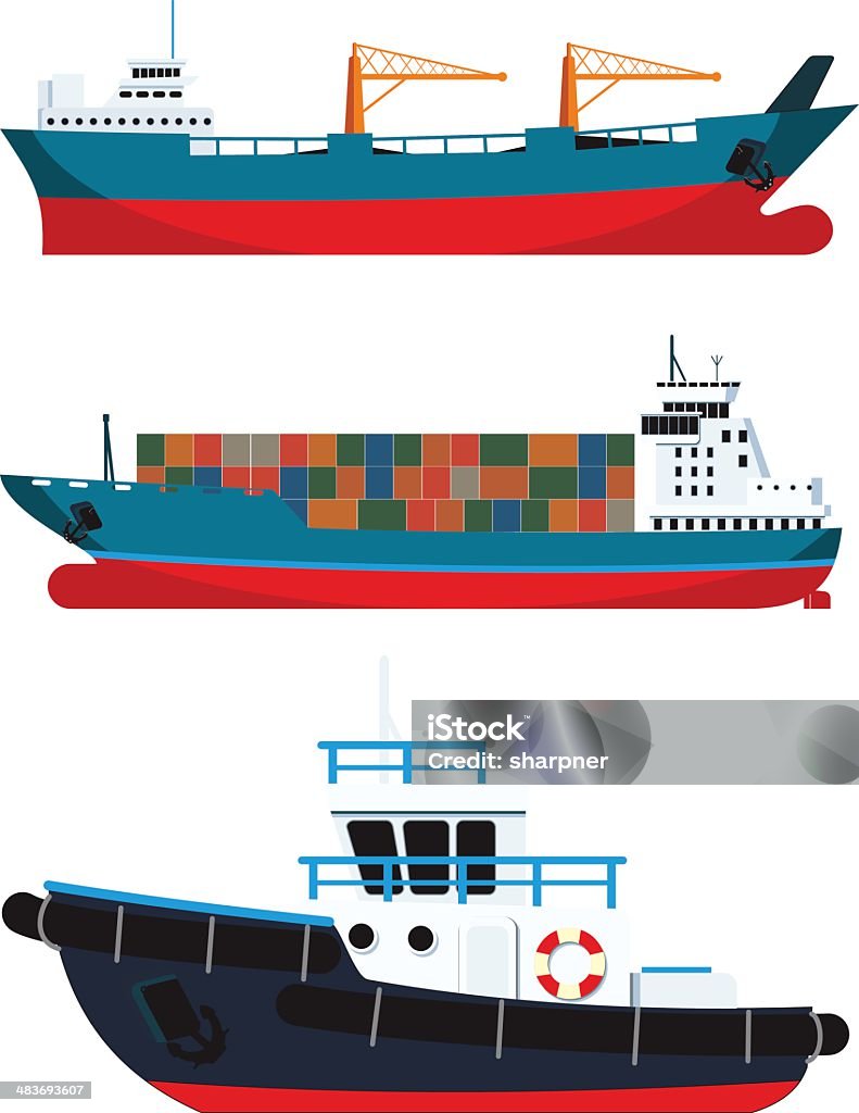 Todos los buques de carga y tugboat - arte vectorial de Astillero libre de derechos