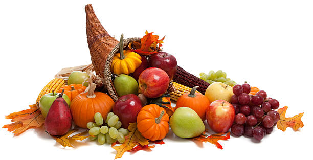 Fall cornucopia on a White back ground A Fall arrangement in a cornucopia on a white background cornucopia stock pictures, royalty-free photos & images