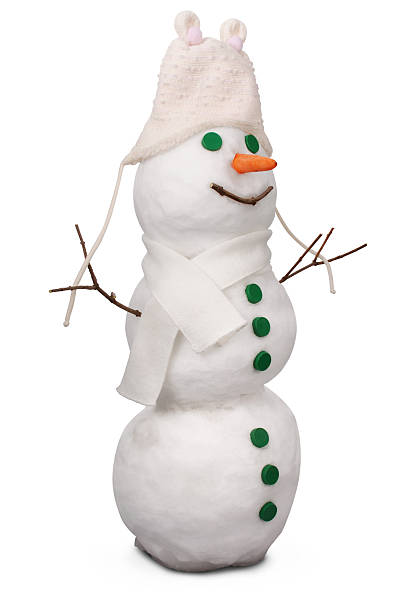 istock White snowman whith scarf and felt hat. (Clipping path) 483694359