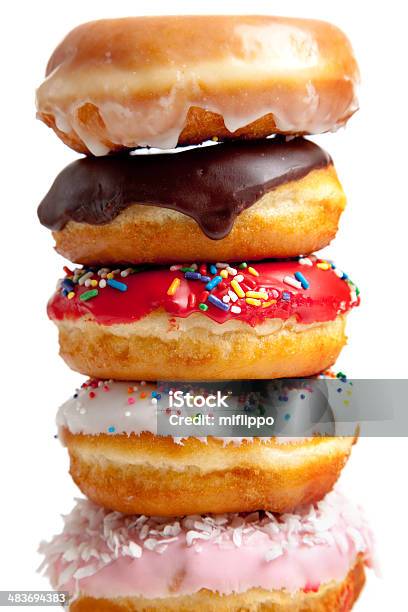 Assorted Donuts On White Stock Photo - Download Image Now - Doughnut, White Background, Glazed Food