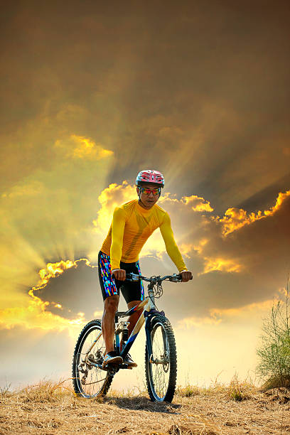 young man riding mountain bike