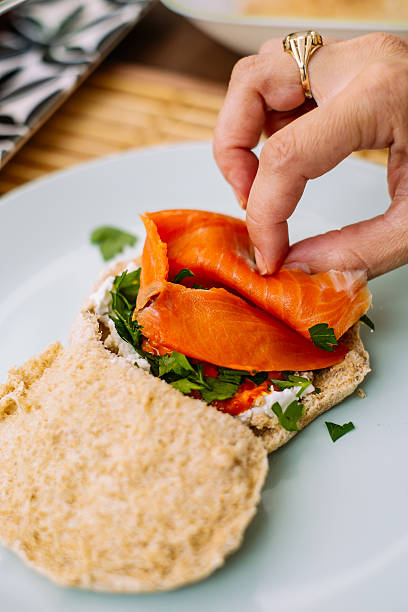 istock Salmon sandwich  in the morning 483701888