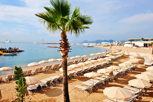 city center Cannes beach in the morning city center