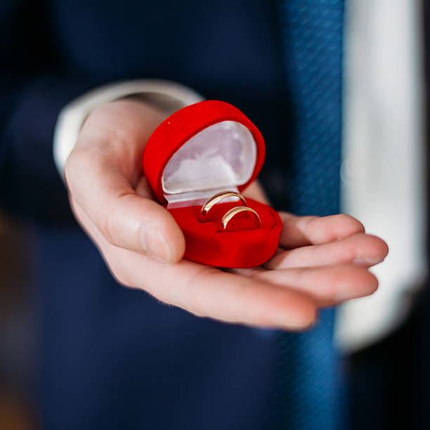 istock Groom Man Holding Holding Box With Wedding Rings 483712030