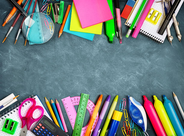 istock School supplies double border on blackboard 483712402