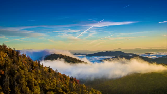 Autumn Sunrise over the Blue Ridge Mountains with Moving Clouds