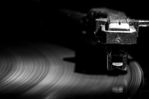 old style turntable, close-up of a needle