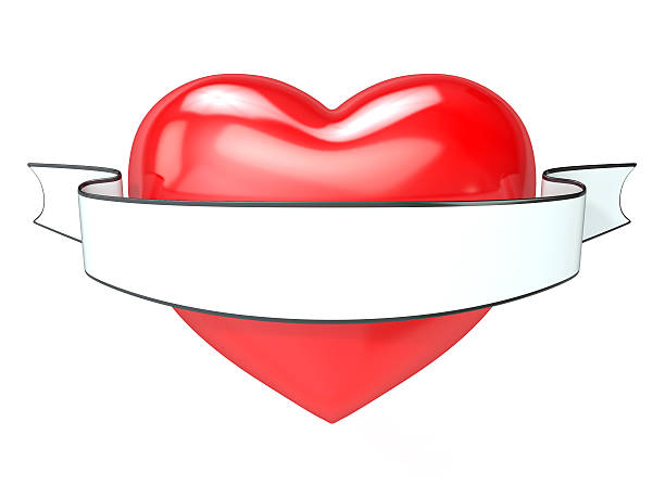 istock Red heart and white, blank ribbon. 3D render 483718034
