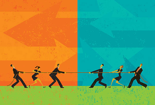 tug of war - rivalry challenge conquering adversity leadership stock illustrations