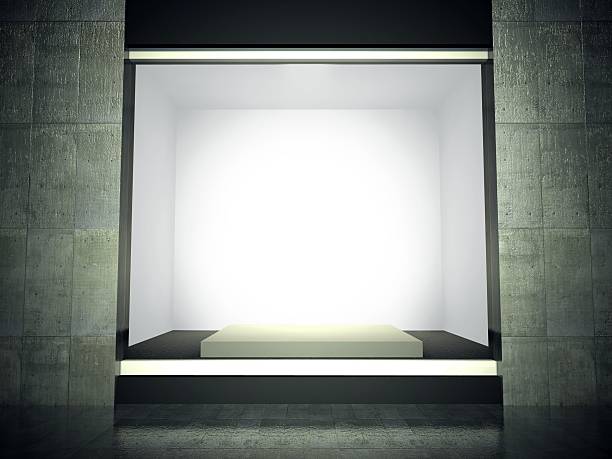 istock Empty glass showcase, exhibition space on street 483719395