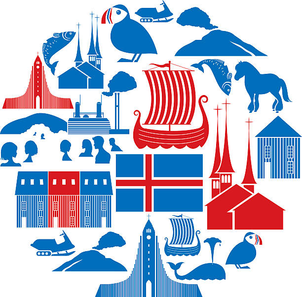 illustrazioni stock, clip art, cartoni animati e icone di tendenza di set di icona dell'islanda - islande