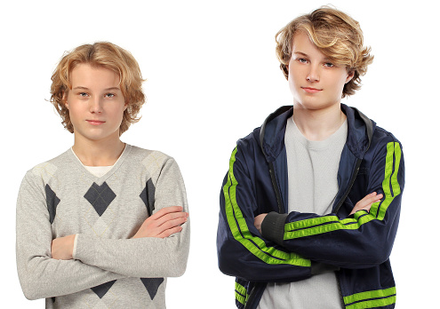 Portrait of teenage boy 10 years old and 16 years old..Evolution or aging concept