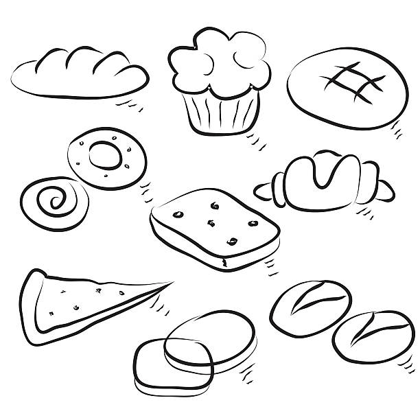 illustrazioni stock, clip art, cartoni animati e icone di tendenza di raccolta di torte di cibi caldi. - focaccia