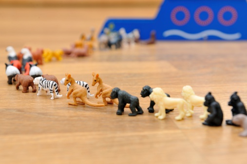 Noah's Ark with animals in line from childern toys