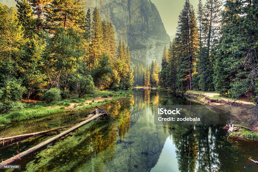 Yosemite Valley Landscape and River, California Yosemite Valley view Nature Stock Photo