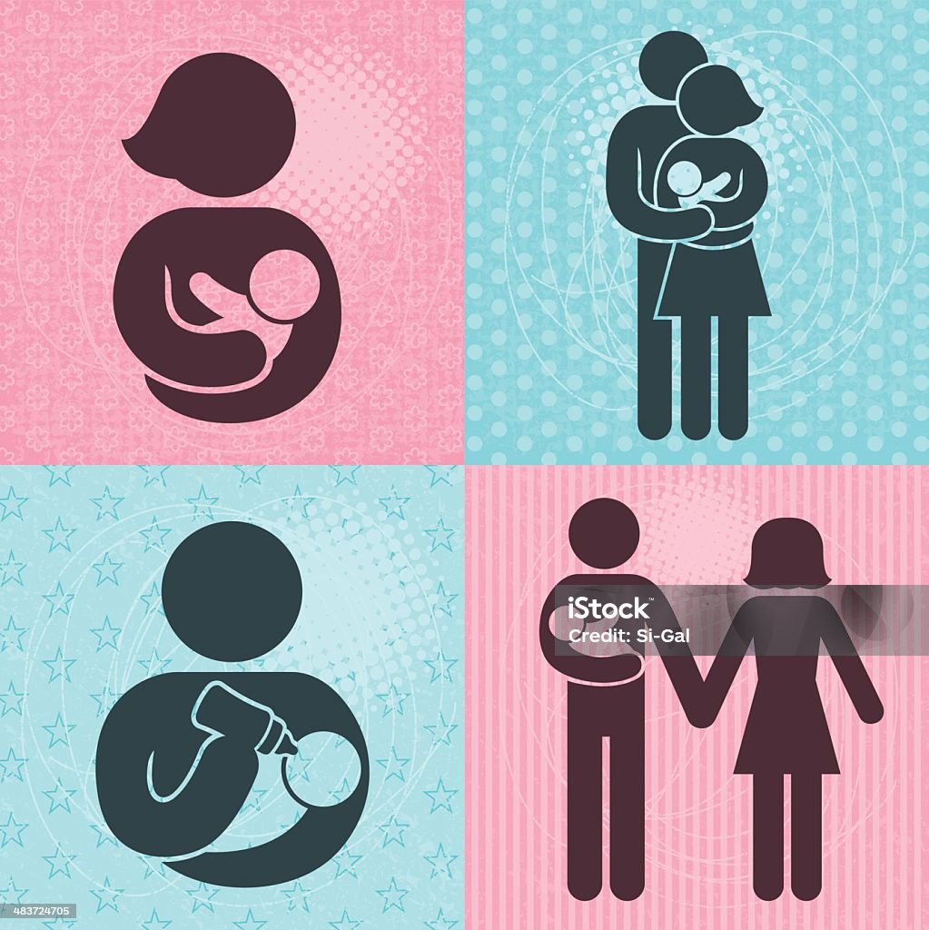 Baby and Parent Icons (Family LIfe Series) Set of baby and parent icons on textured backgrounds Baby - Human Age stock vector