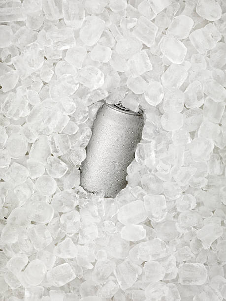 Ice Cold Beer Can Covered in Droplets on Ice Ice Cold Beer Can -Photographed on Hasselblad H3D2-39mb Camera Camera above can drink high angle view stock pictures, royalty-free photos & images