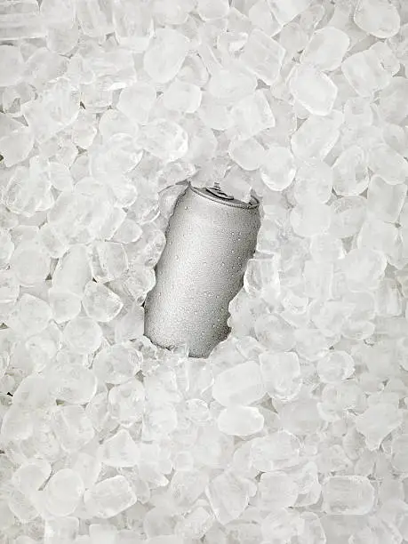 Photo of Ice Cold Beer Can Covered in Droplets on Ice