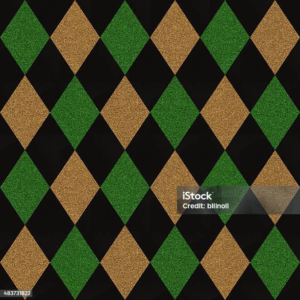 Seamless Gold And Green Glitter Diamonds On Black Paper Stock Photo - Download Image Now