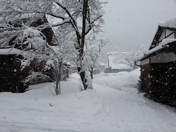 istock Village in snow storm, Japan 483736174