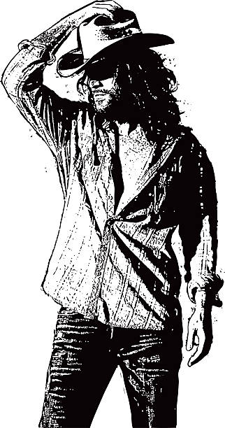Macho Cowboy Tough Guy Line art vector of a macho cowboy bad guy. Isolated on white. drug cartel stock illustrations