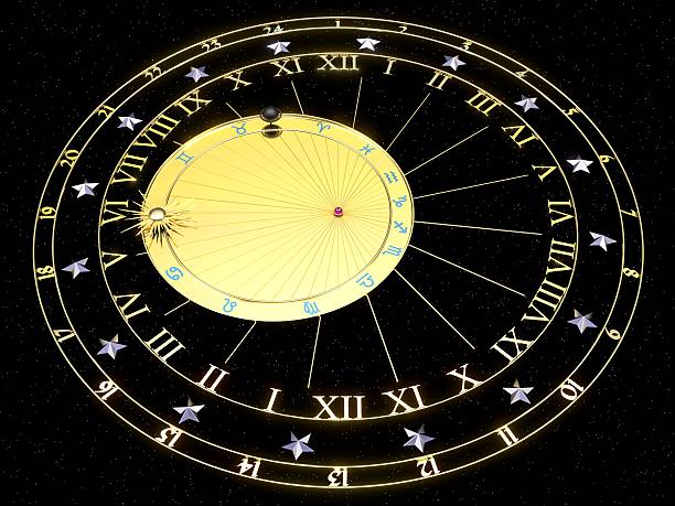 istock Astronomical clock in gold with zodiac signs 483743556