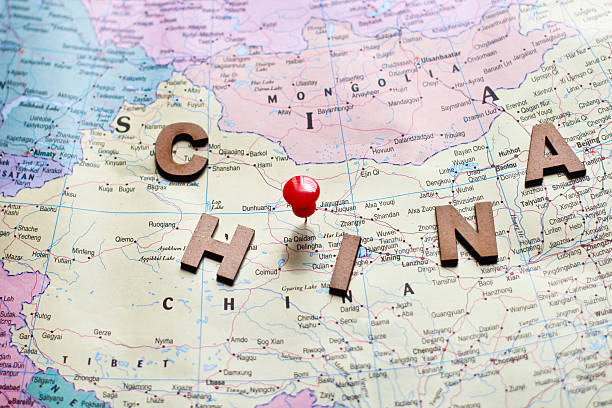 istock Global map with straight pin showing direction 483743688
