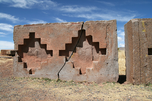 Geometrical pattern wall in Kalasayaya temple, Tiahuanaco, Bolivia
