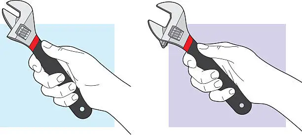 Vector illustration of Hand Holding Wrench Line Art