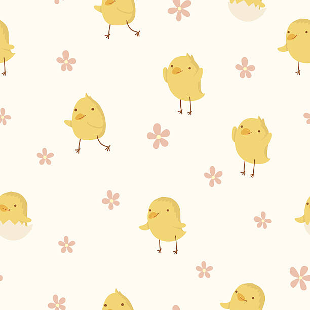 easter concept seamless pattern. милый маленький chickens in цветов. - baby chicken eggs young bird easter stock illustrations