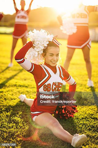 Happiness Cheerleaders Posing With Ponpon Stock Photo - Download Image Now  - Cheerleader, Teenager, Arms Outstretched - iStock