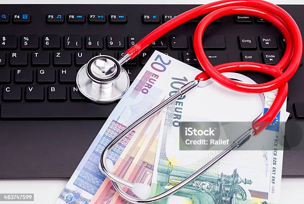 Stethoscope Keyboard And Cash Stock Photo - Download Image Now - Blood Pressure Gauge, Close-up, Computer