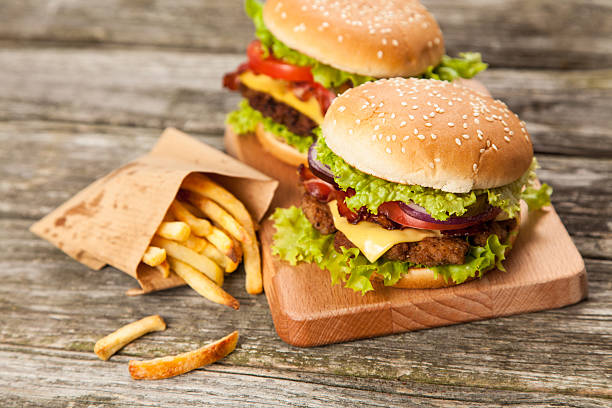 istock Delicious hamburger and fries 483747864