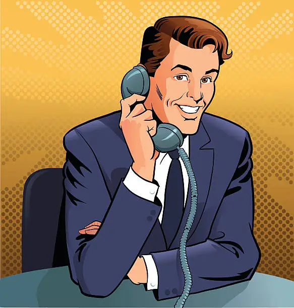 Vector illustration of Retro Man Talking on the Phone