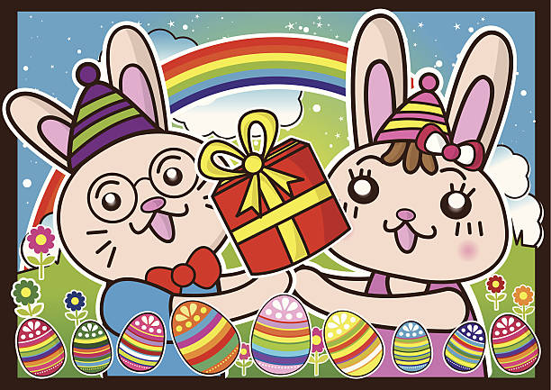 illustrations, cliparts, dessins animés et icônes de fête heureux lapin de pâques et oeufs de l'arc-en-ciel - eggs animal egg sky rainbow