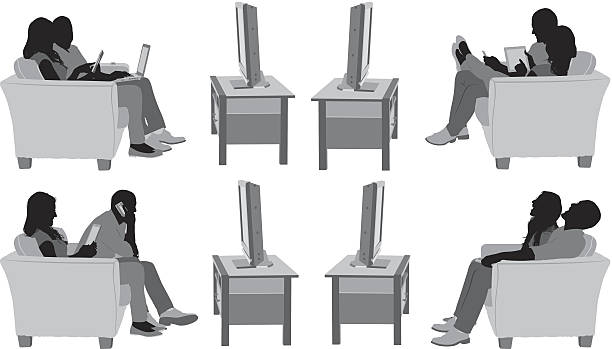 Couple watching TV Couple watching TVhttp://www.twodozendesign.info/i/1.png couch side view stock illustrations