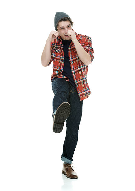 istock Cheerful hipster jumping and fighting 483749530