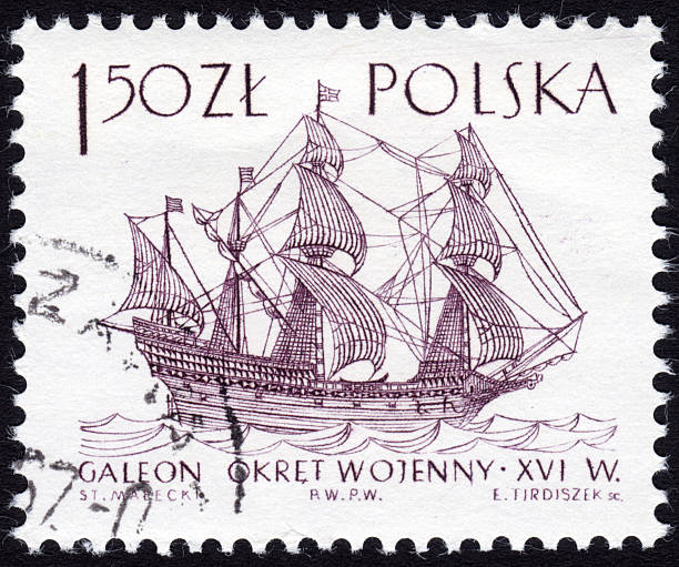 istock Stamp showing galleon sailing ship 483750751