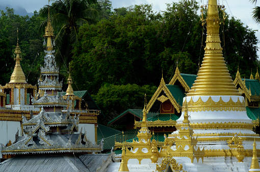 The temple Wat Jong Kham and Jong Klang on Lake Nong Jong Kham in the village of Mae Hong Son in the north of Thailand in South East Asia.