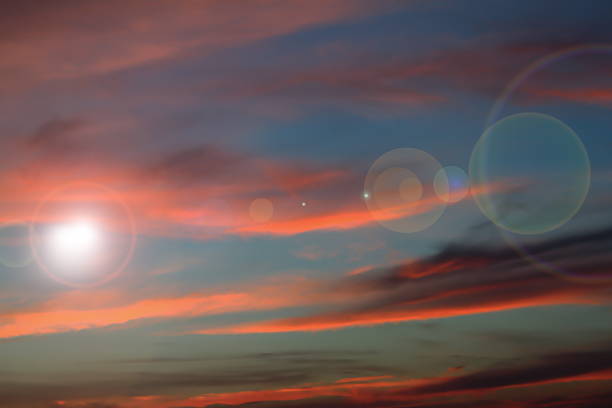 lens flare on beautiful sunset sky ready for your design, natural background