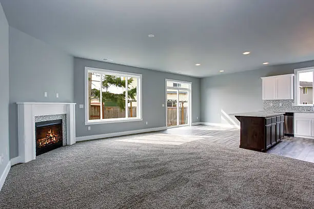 Photo of Modern and completely gray interior of home.