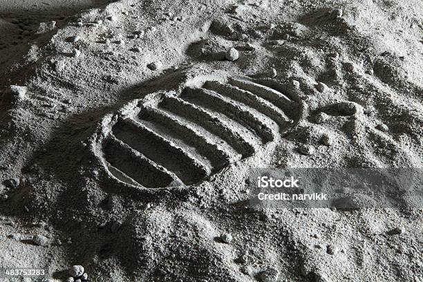 Footprint On The Moon Stock Photo - Download Image Now - Moon Surface, Moon, Planetary Moon