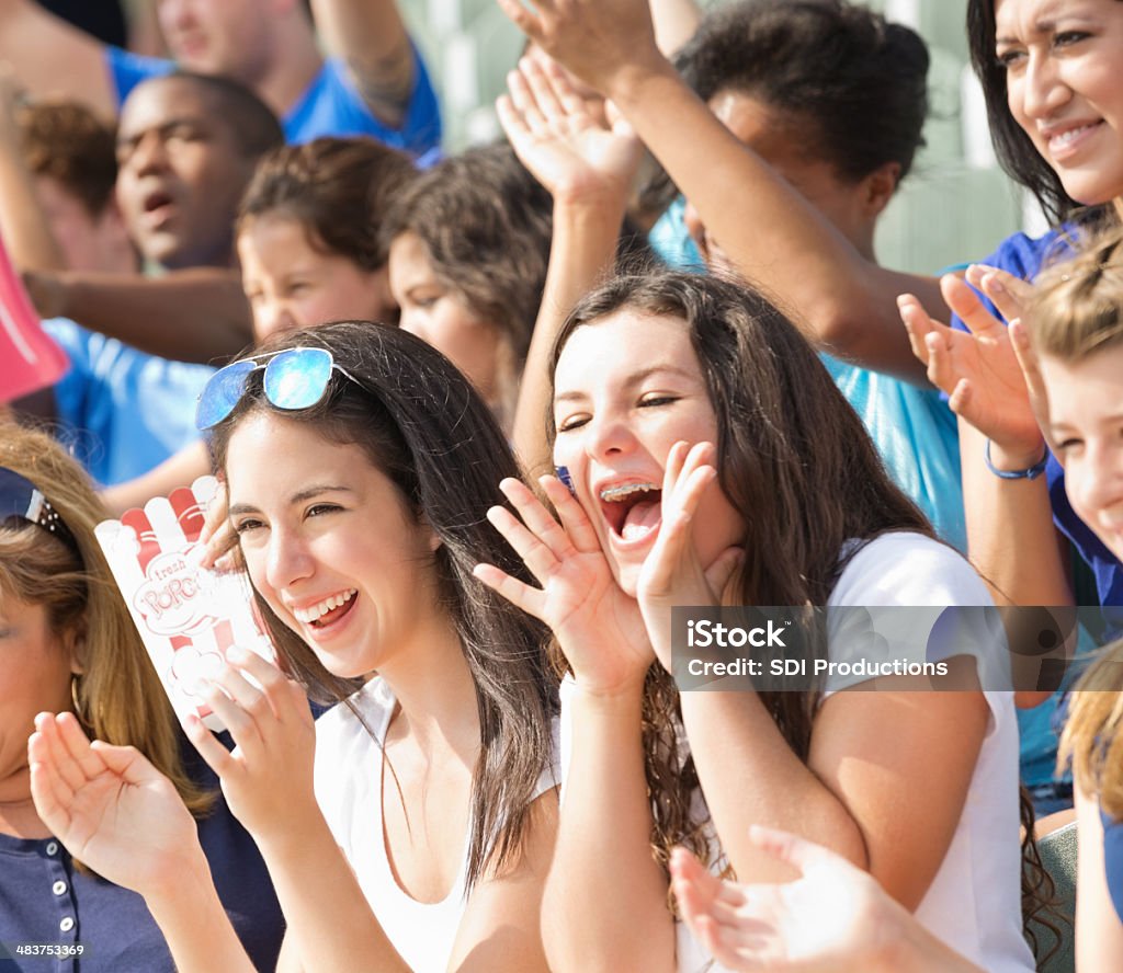 Aufgeregt Gruppe von fans, die jubeln auf team vom Stadion-Tribüne - Lizenzfrei Fan Stock-Foto