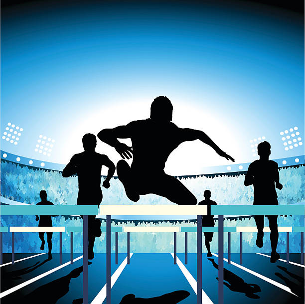 hurdler - hurdle competition running sports race stock illustrations