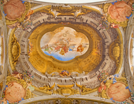 BOLOGNA, ITALY - MARCH 16, 2014: Ceiling fresco from Chapel of Rosary or Cappella del Rosario in baroque church San Domenico - Saint Dominic by Angelo Michele Colonna e Agostino Mitelli (1655-1657).