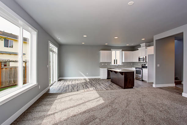 istock Modern and completely gray interior of home. 483755184
