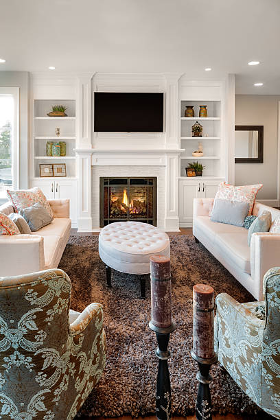 istock Luxurious Living Room with Fireplace 483755350